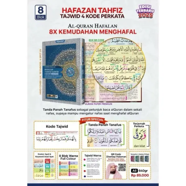 Al-Qur'an Hafazan Tahfiz 8 Blok Tajwid 4 Kode Ukuran A5